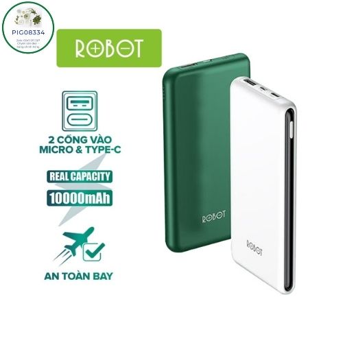 Pin sạc dự phòng 10000mah robot rt180 1 output usb & 2 input micro/type-c