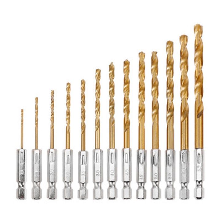 Bộ 13 mũi khoan xoắn chuôi lục giác phủ Titanium 1.5-6.5mm