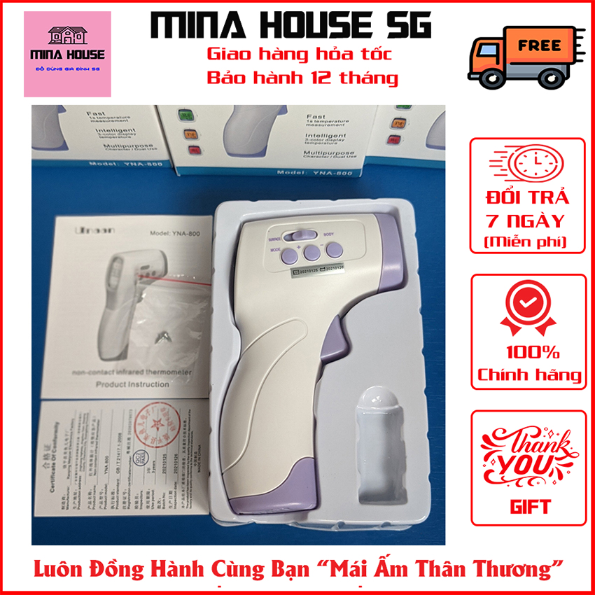 Nhiệt kế điện tử hồng ngoại 3in1 đo thân nhiệt cơ thể cho em bé, đo nhiệt độ môi trường và thực phẩm nóng lạnh, nhiệt kế đo không tiếp xúc Chính Hãng Unaan YNA-800 MINA HOUSE SG