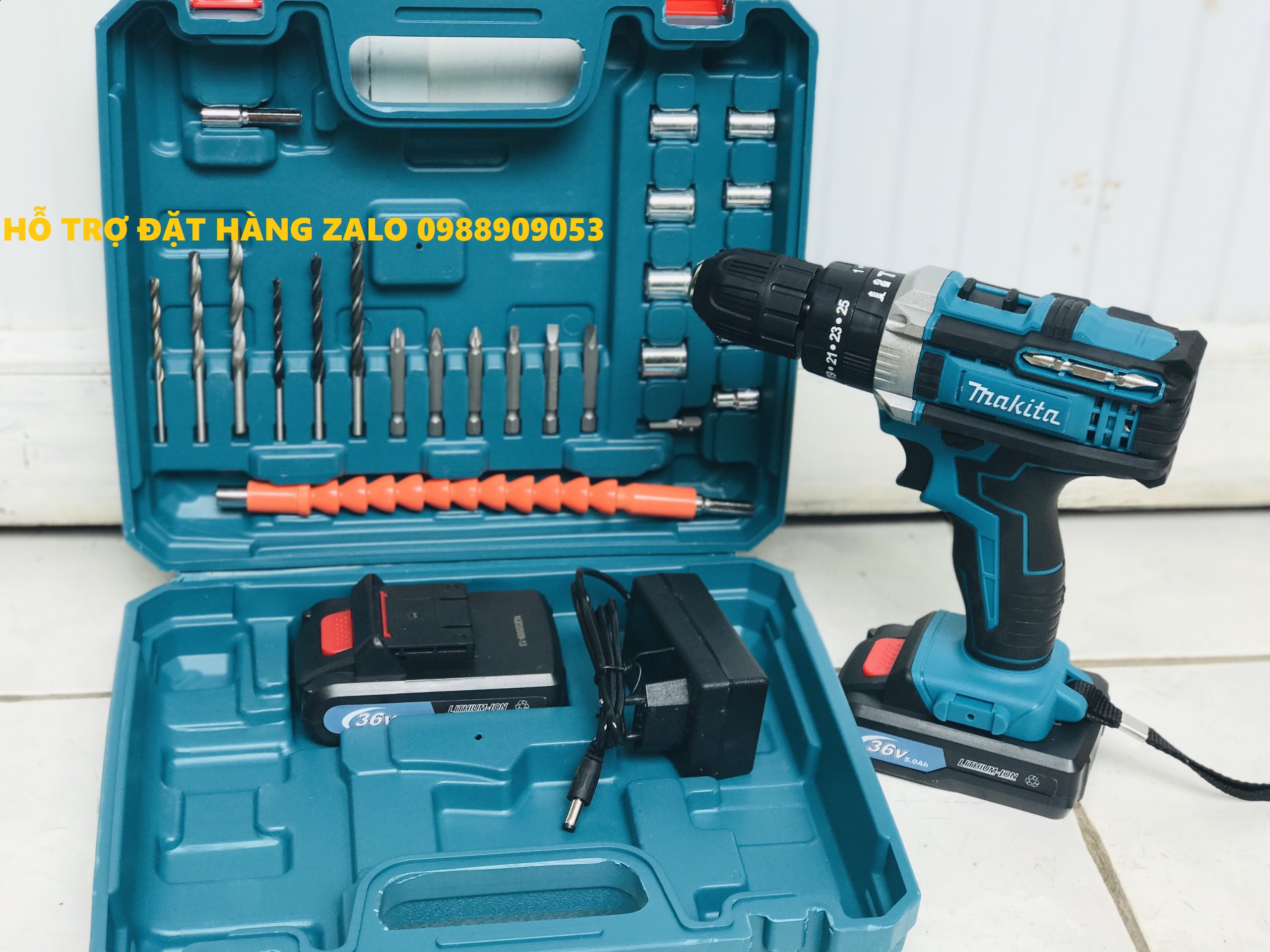 Máy khoan pin Makita 24v có BÚA. (kèm 2 pin và nhiều phụ kiện)