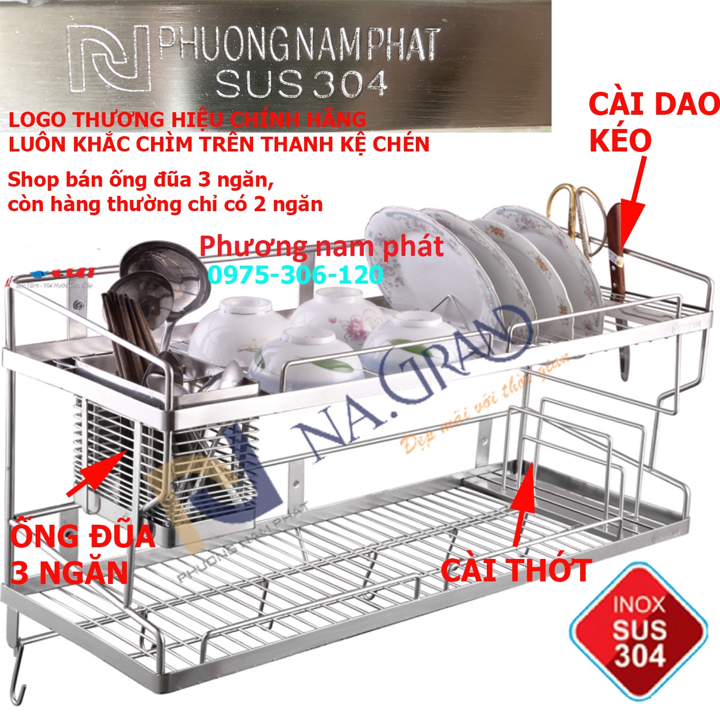 HÀNG THƯƠNG HIỆU Kệ Chén Bát Đa Năng Bằng INOX 304 KC1 có ống đũa 3 ngăn chỗ để dao cài thớt HÀNG ĐẶT XƯỞNG TĂM ĐẶC CẦM NẶNG TAY