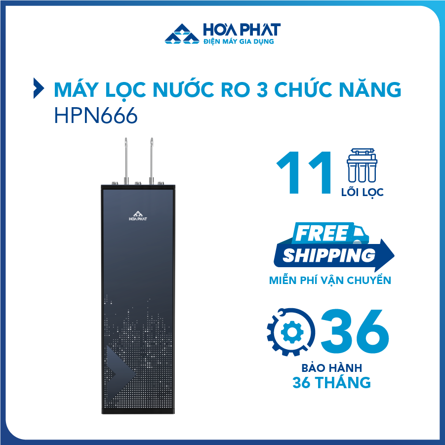 Máy lọc nước RO nóng nguội lạnh Hòa Phát HPN666 - 11 cấp lõi lọc - Bảo hành 36 tháng