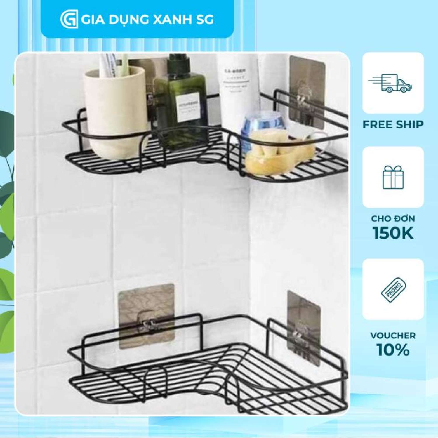 Kệ góc sắt treo tường nhà tắm nhà bếp phòng ngủ tiện lợi