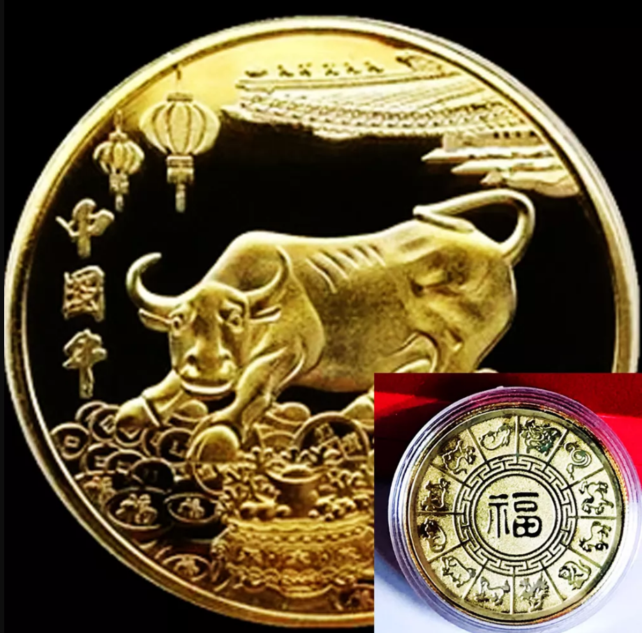 Đồng Xu TRÂU VÀNG năm mới 2021 , chất liệu kim loại, bọc hộp plastic nhựa bền đẹp.mua nhiều giảm nhiều