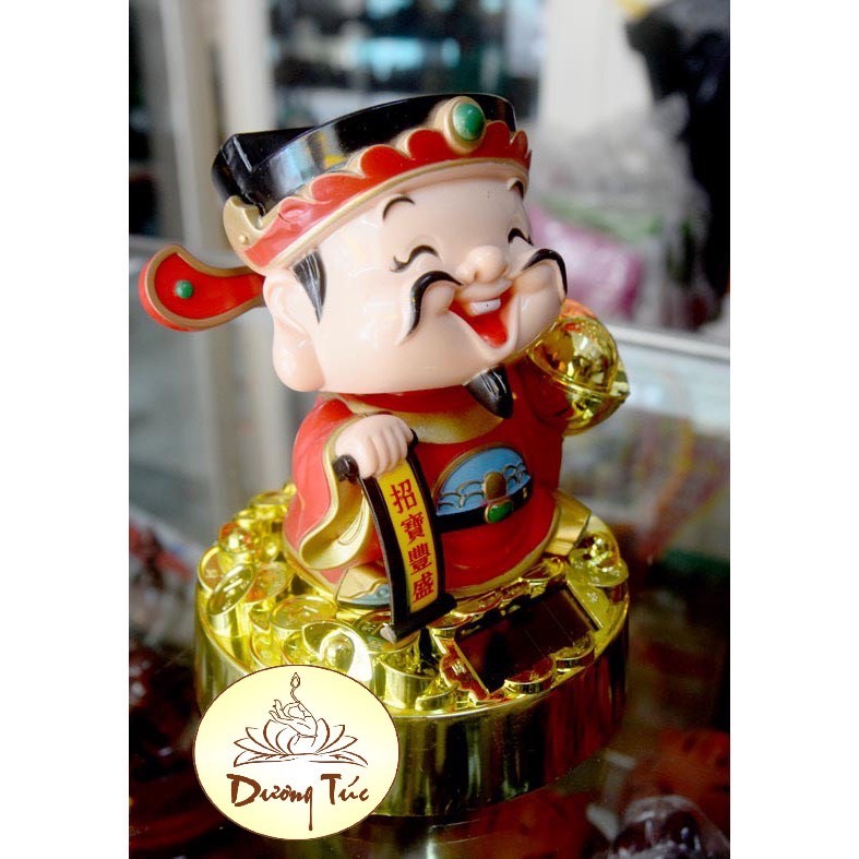 Thần Tài đế tròn nâng thỏi vàng gật đầu gọi khách năng lượng mặt trời