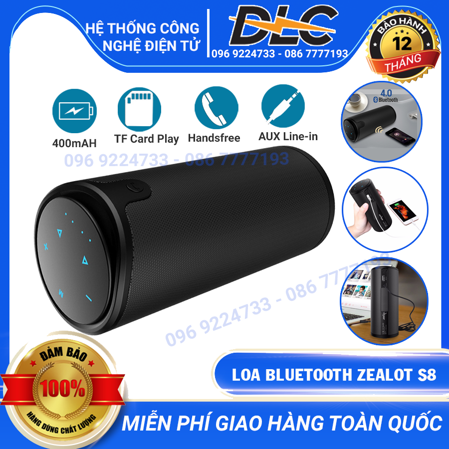 Loa bluetooth di động zealot s8 loa âm thanh nổi 3d loa siêu trầm không dây điều khiển cảm ứng hỗ trợ thẻ tf phát qua cổng aux có micro
