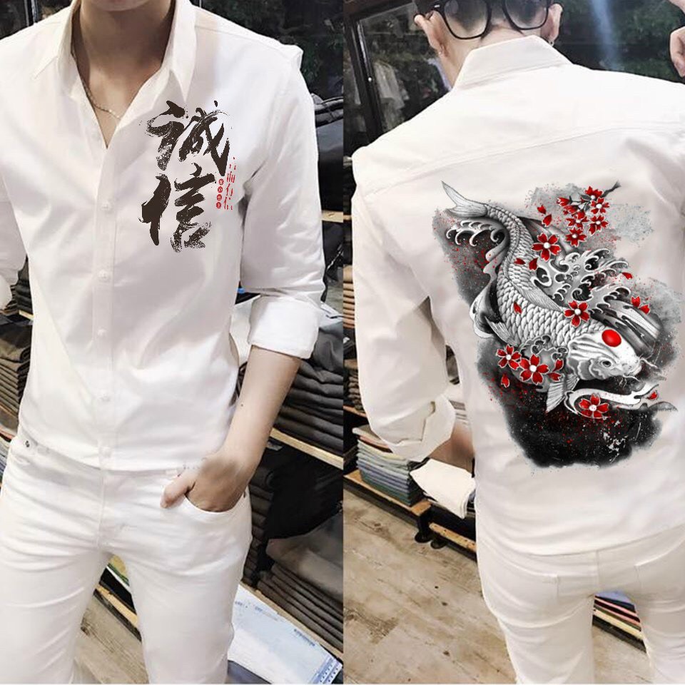 [HCM]Áo sơ mi nam nũ in họa tiế 3d chất lụa kate kiểu dáng phong cách xã hội