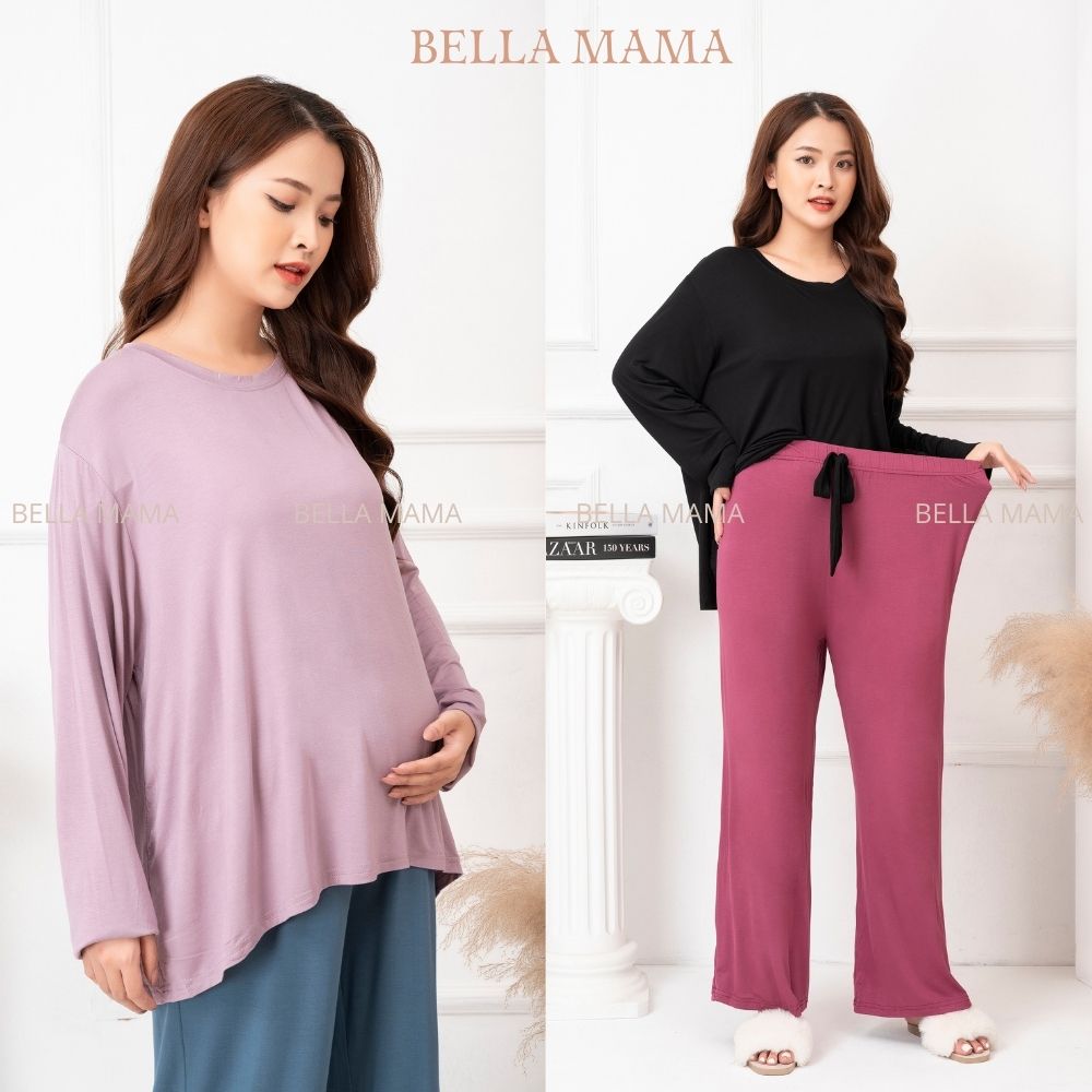 Bộ bầu mặc nhà và sau sinh Đồ bộ bà bầu ở cữ dài tay chất liệu cotton cao cấp có size Bella Mama BN9