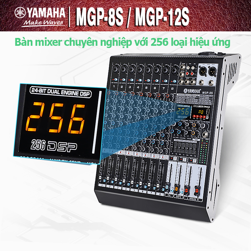 mixer yamaha/MGP12S mixer karaoke chuyên nghiệp 812channelDSP với 256 hiệu ứng/Nguồn điện ảo 48VBluetooth MP3USB có card âm thanh