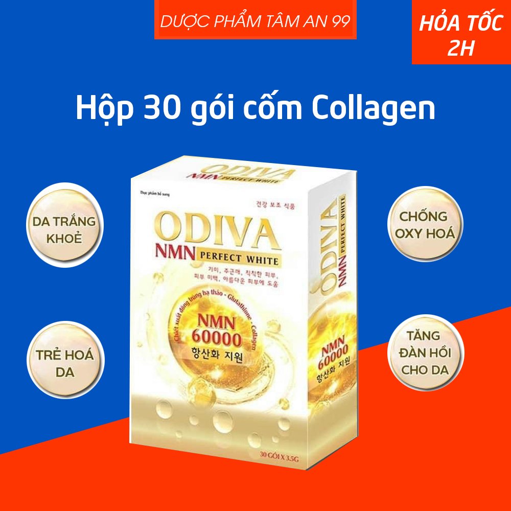 Cốm collagen ODIVA NMN perfect white giúp trắng sáng da, duy trì độ ẩm