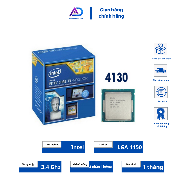 Cpu bộ vi xử lý intel core i3 4130, 4150, 4160 socket 1150 chip máy tinh chạy trên main h81, b85, h97, z97 giao ngẫu nhiên