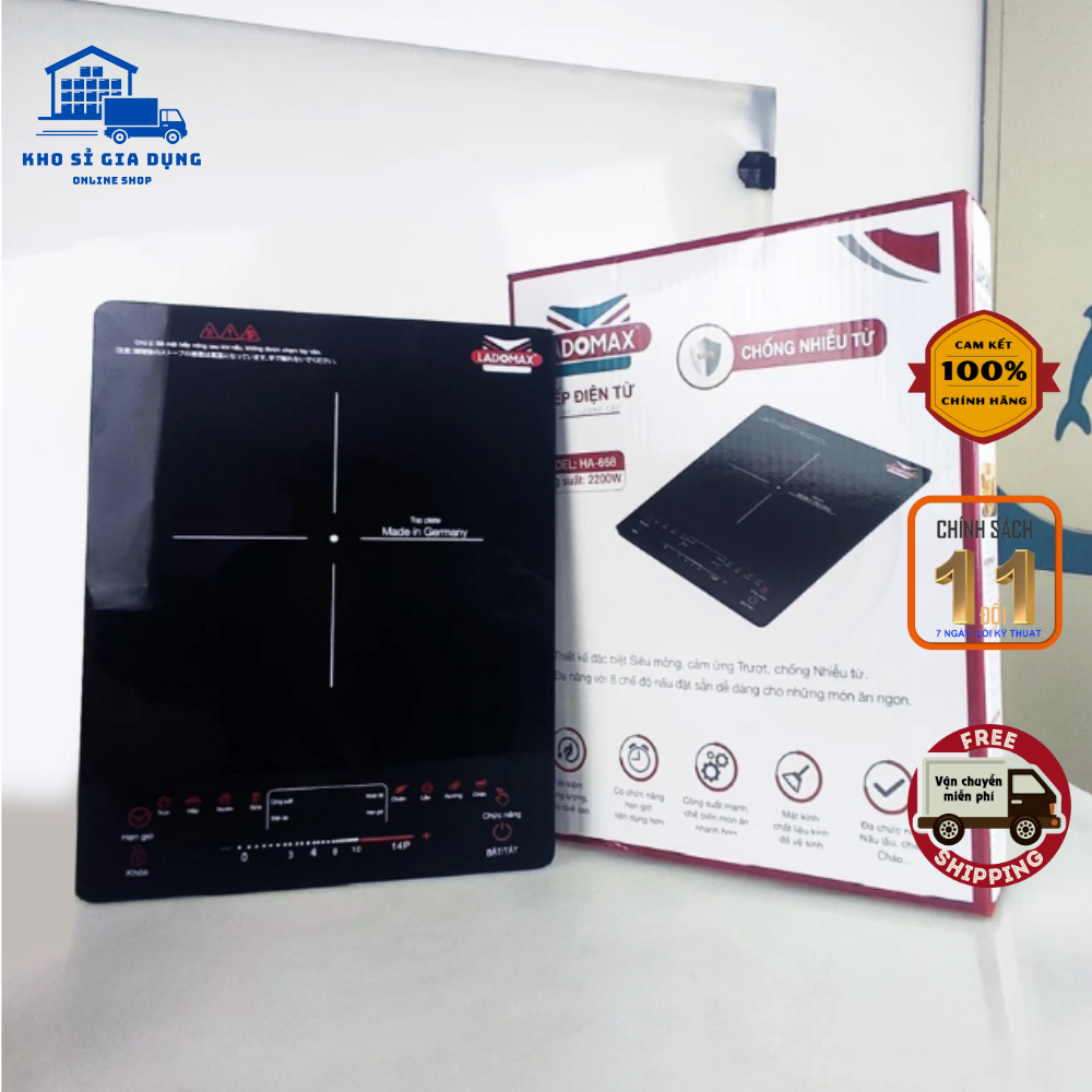 Bếp từ đơn ladomax ha-668, cs 2200w bếp điện từ điều khiển cảm ứng, mặt kính cường lực