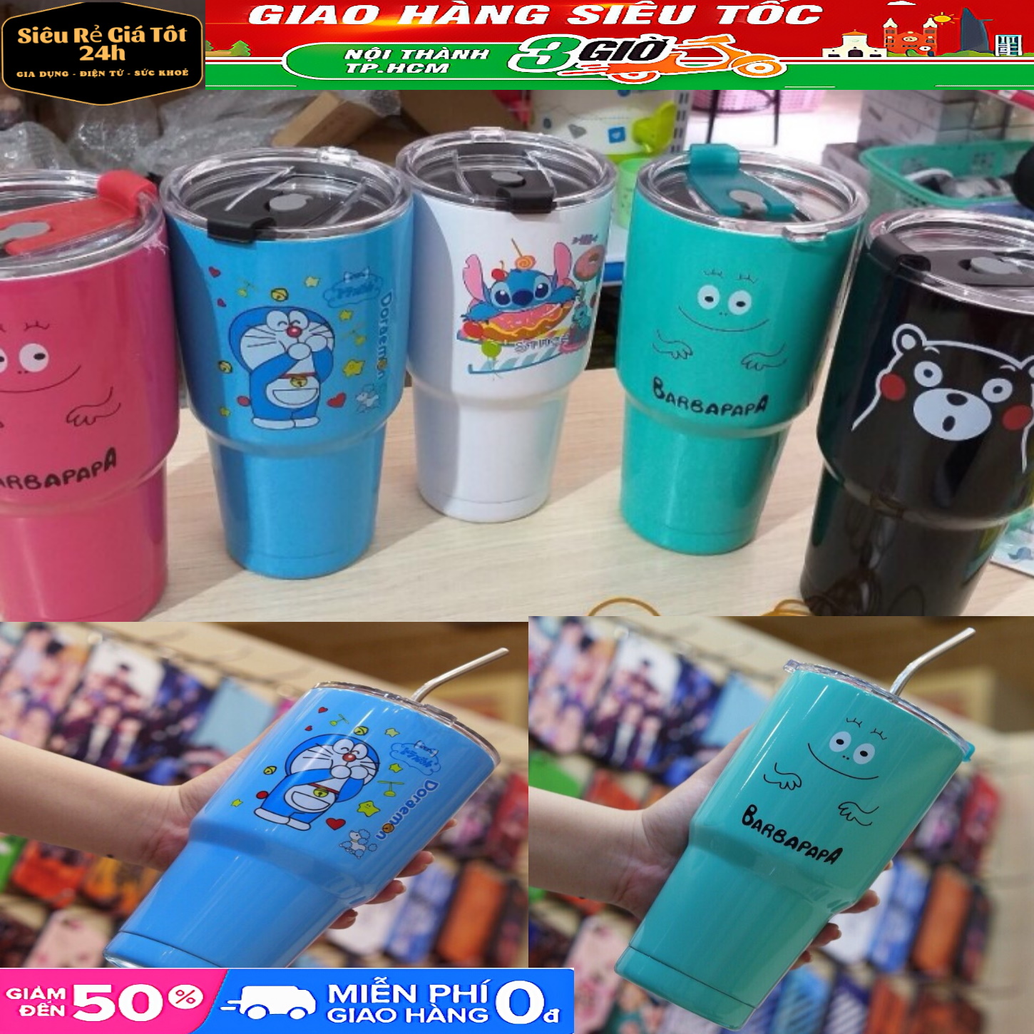 Ly Giữ Nhiệt Thái Lan 900ml tặng kèm túi đựng ly và ống hút - Có Cho Chọn Mẫu