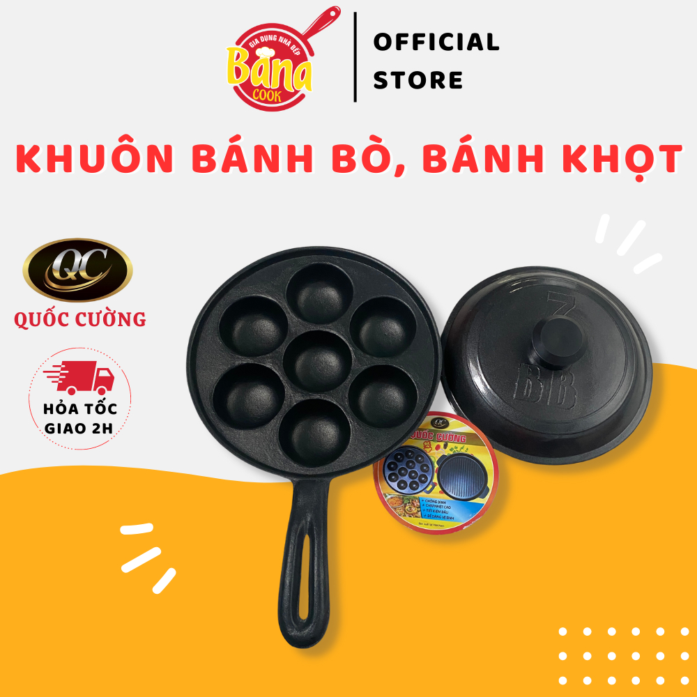 Chảo khuôn làm bánh bạch tuộc, bánh bò, bánh khọt quốc cường 7 lỗ - bana cook