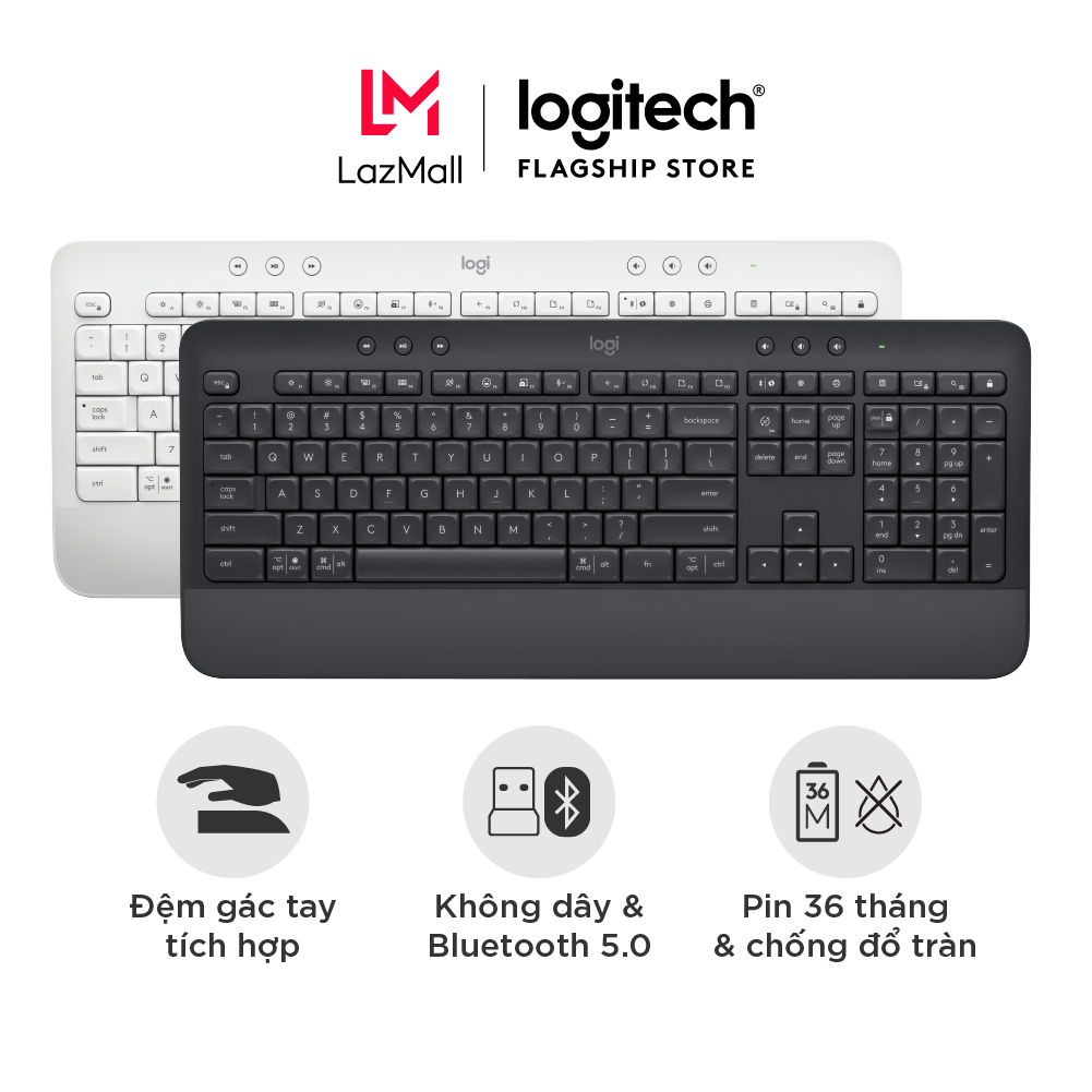Bàn Phím Không Dây Logitech Signature K650 - Nhỏ gọn, gác tay tích hợp, tương thích Mac , Bluetooth & USB Bolt
