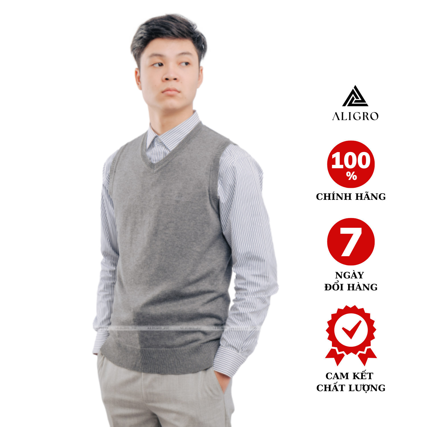 Áo len gile nam Aligro ALENGL011 xám đậm