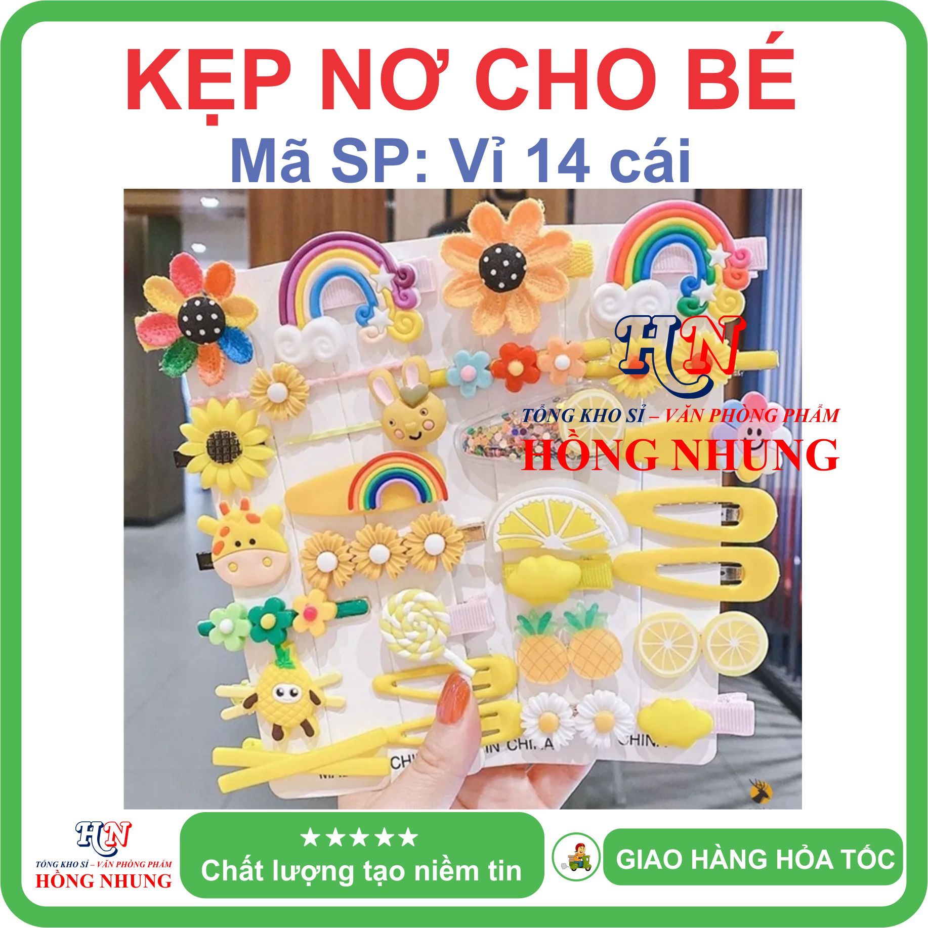 Bộ Vỉ 14 kẹp nơ cho bé. Màu sắc trẻ trung, dễ thương, đáng yêu.