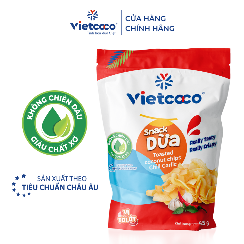 Snack dừa Vietcoco vị tỏi ớt túi 45gr