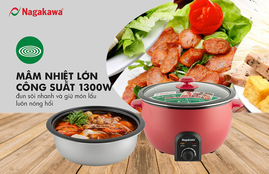 Nồi lẩu điện Nagakawa NAG1902 - Công suất 1300W - Dung tích nồi 4 lít