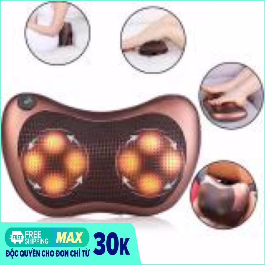 Gối massage hồng ngoại 8 quả cầu cao cấp (Nâu)+Tặng Vòng tỳ hưu phong thủy
