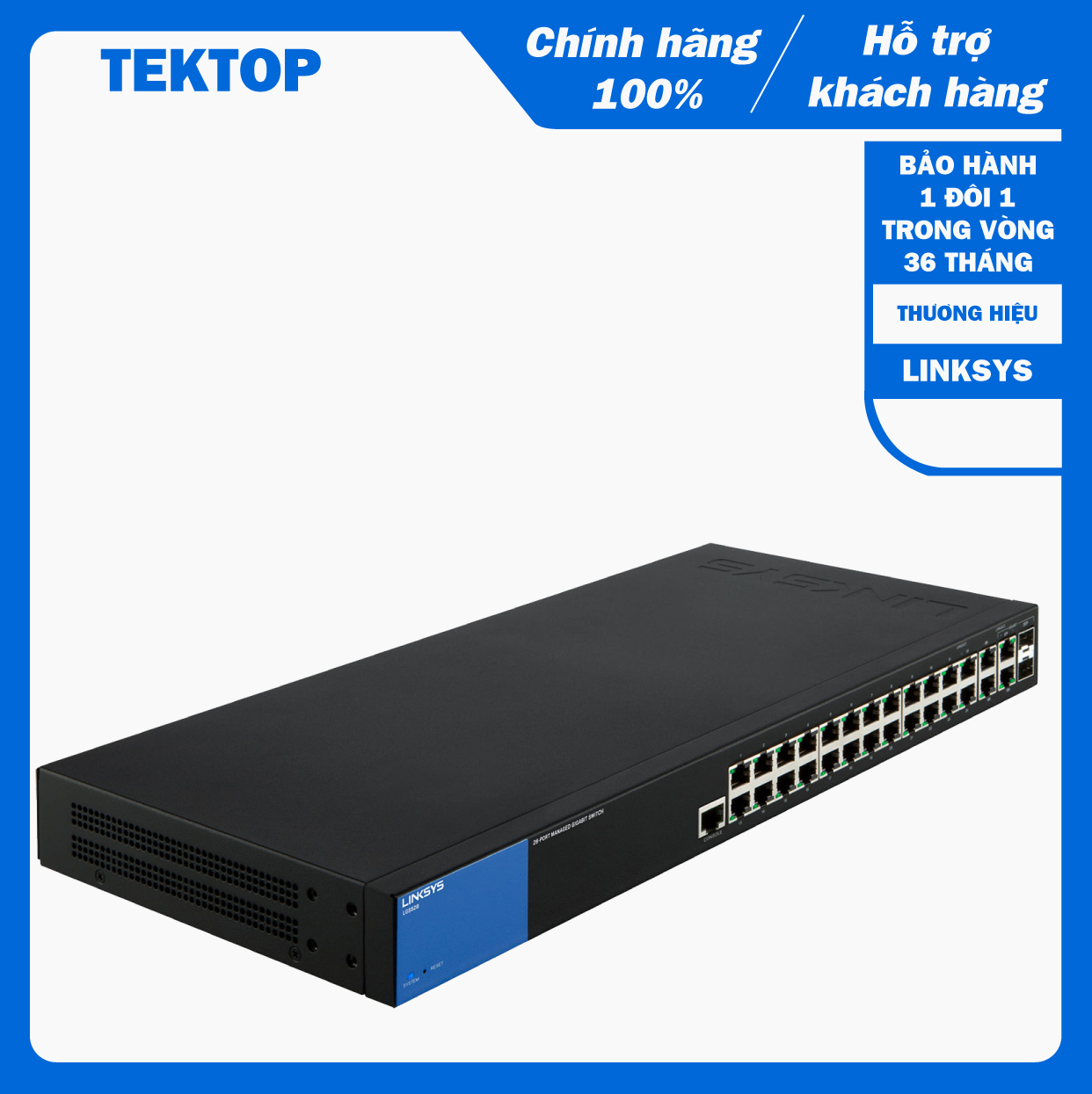 Bộ chia tín hiệu 26 cổng Gigabit và 2 cổng module quang LinkSys LGS528