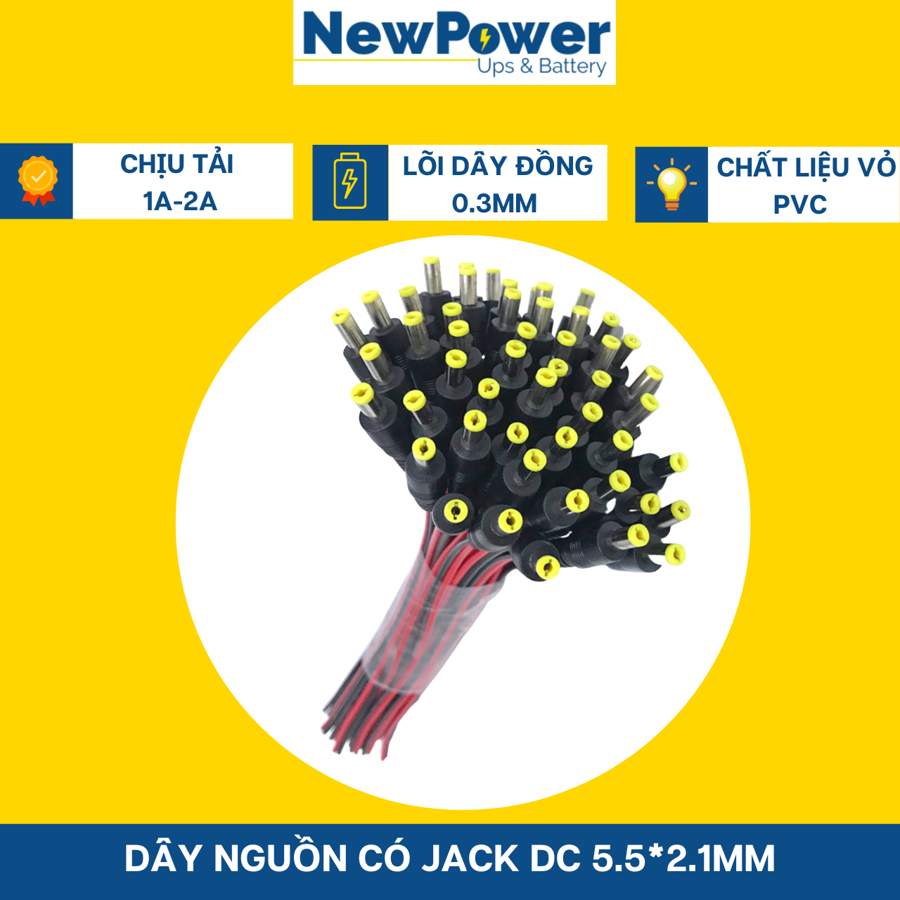 Dây nguồn có jack dc 5.5*2.1mm chịu tải 1v-2a