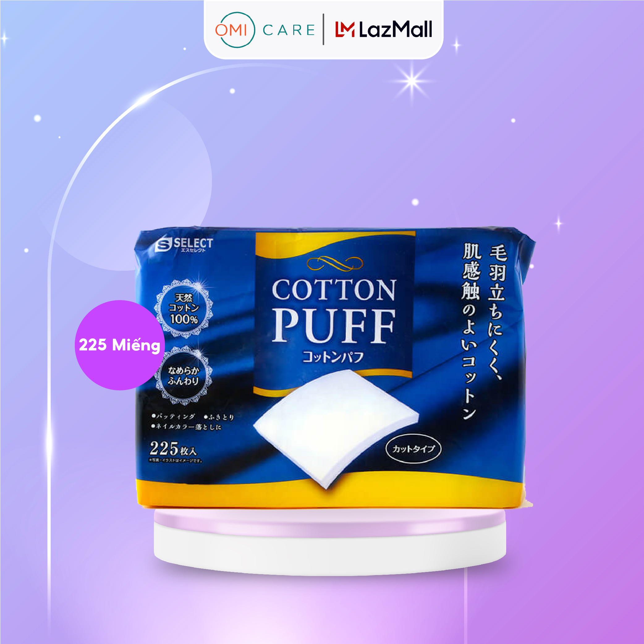 Bông Tẩy Trang S Select 100% Cotton Nhật Bản 225 miếng ( Dạng Square)