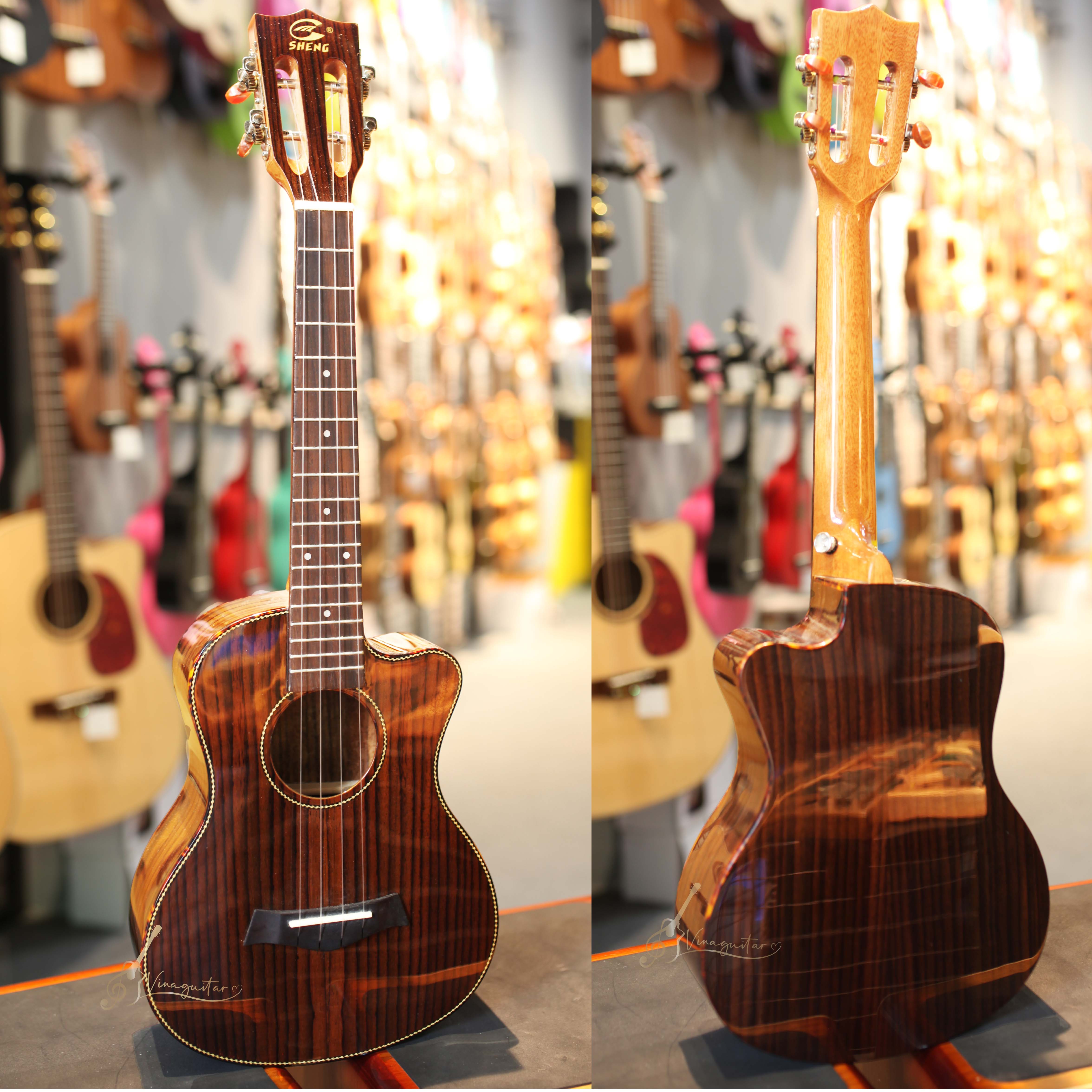Đàn Ukulele Concert Tenor Music Premium Full Gỗ Cẩm Dáng Khuyết Sơn Bóng- Vinaguitar Phân Phối