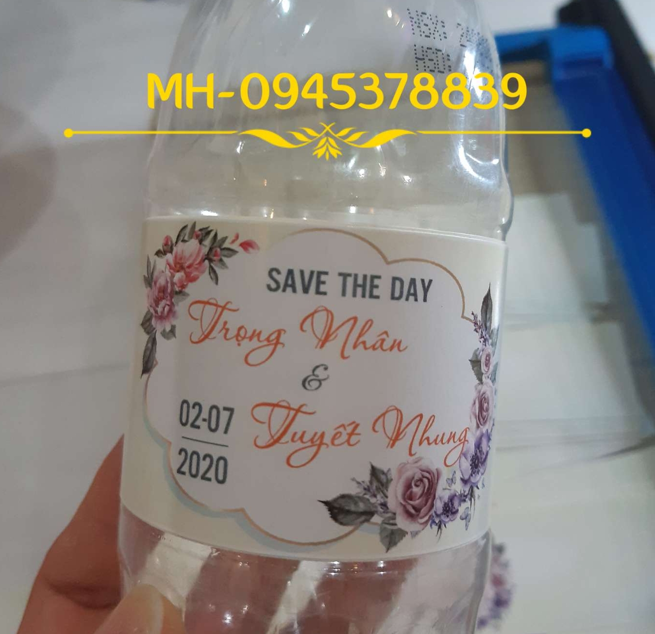Set 10 Tem dán chai nước suối - decal giấy có keo sẵn
