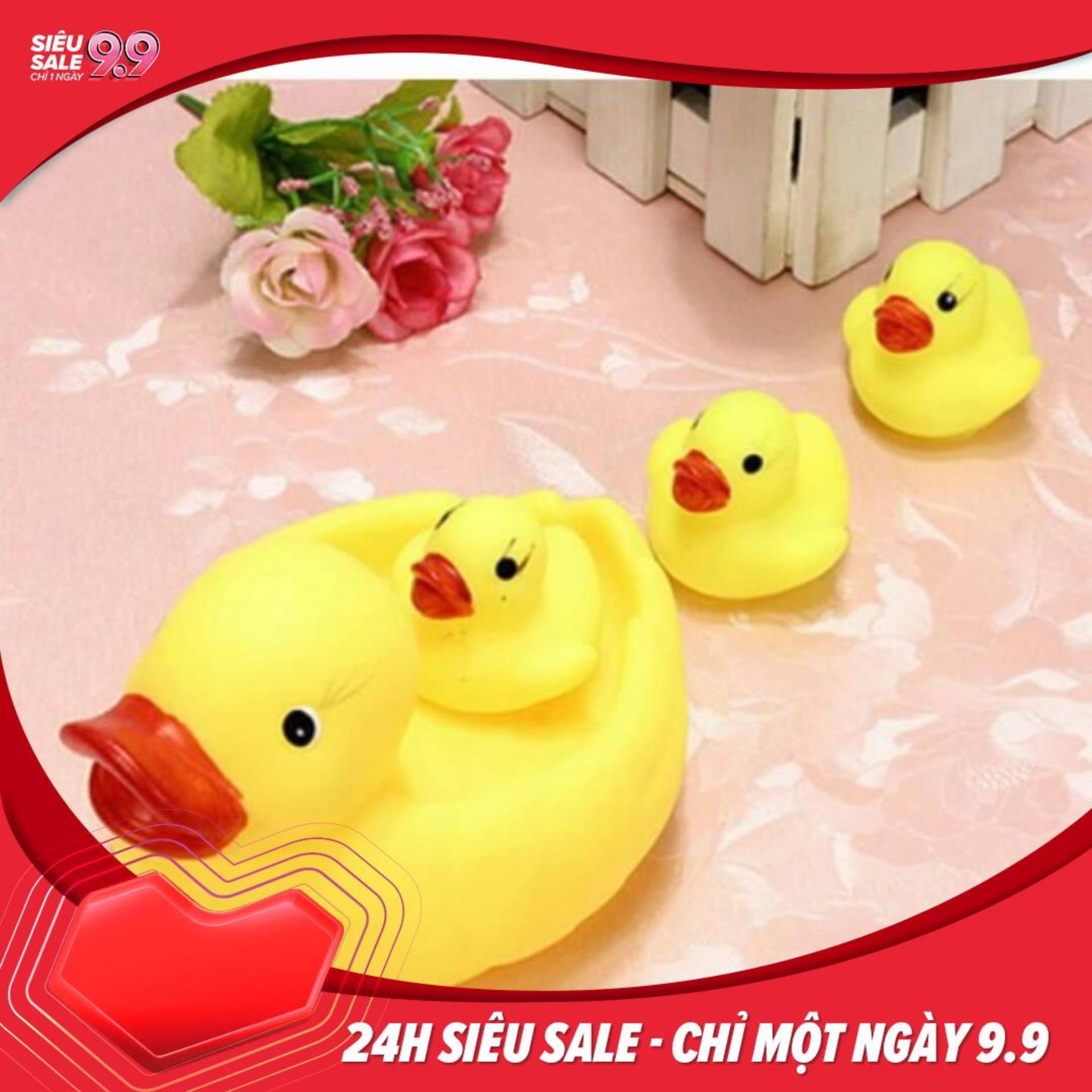 [HCM]Đồ chơi Đàn vịt thả bồn tắm có tiếng chút chít cho bé gồm 1 vịt mẹ và 3 vịt con