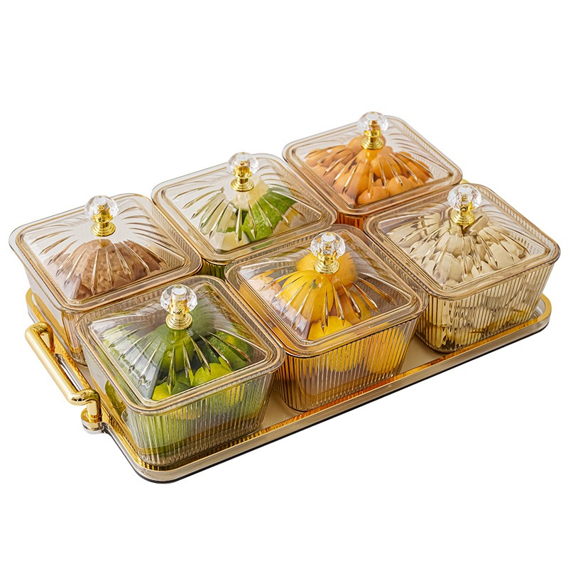 Khay đựng mứt tết 6 ngăn đựng bánh kẹo, mứt tết, hạt dưa sang trọng, hũ đựng kẹo ngày tết cổ truyền 2024