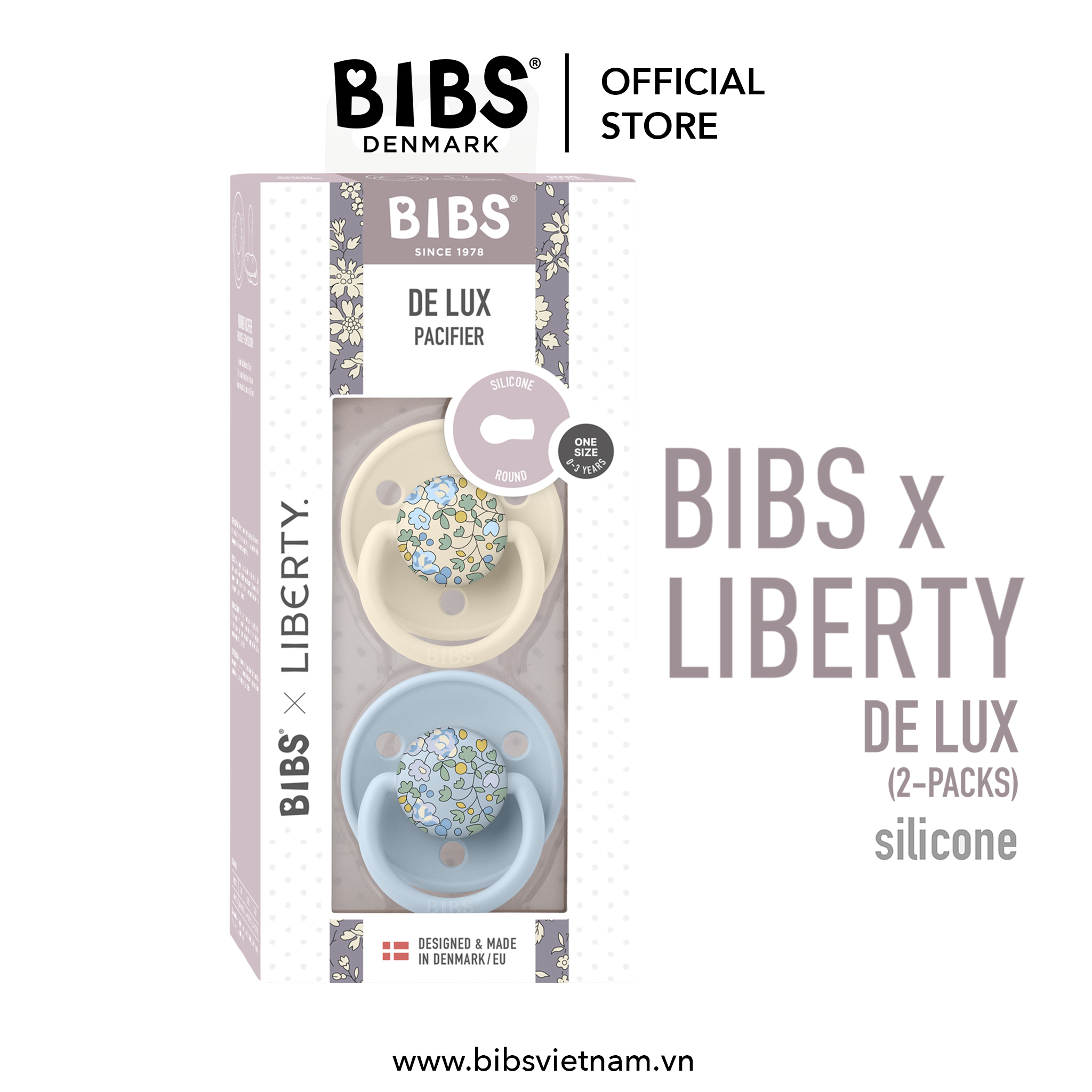 Ti Ngậm Giả Cho Bé BIBS X LIBERTY DeLux Đan Mạch Chính Hãng Núm Tròn Silicone