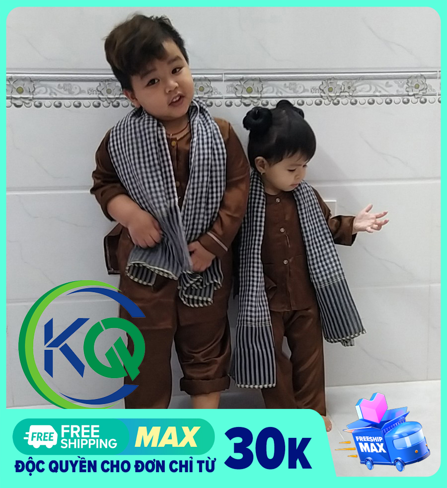 BỘ QUẦN ÁO BÀ BA CHO BÉ TỪ 7 ĐẾN 30KG - MÀU NÂU VẢI PHI BÓNG - TẶNG KHĂN RẰN NAM BỘ
