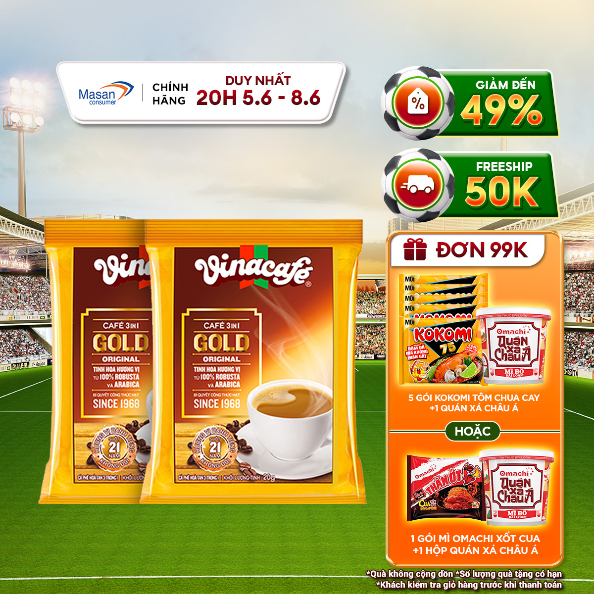 Combo 2 Cà Phê Vinacafé 3In1 Gold Original - Túi 24 Gói x 20g