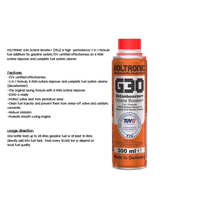 [HCM]Phụ gia xăng tặng octane Voltronic G30 Octane Booster+ 300ml