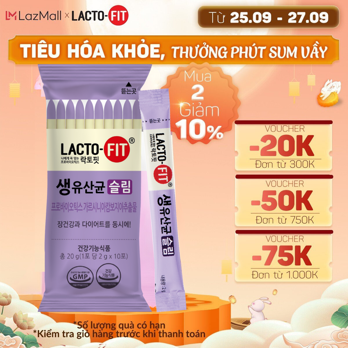 10 gói men hỗ trợ giảm cân lacto-fit slim - giảm cảm giác thèm ăn, hỗ trợ tiêu hoá