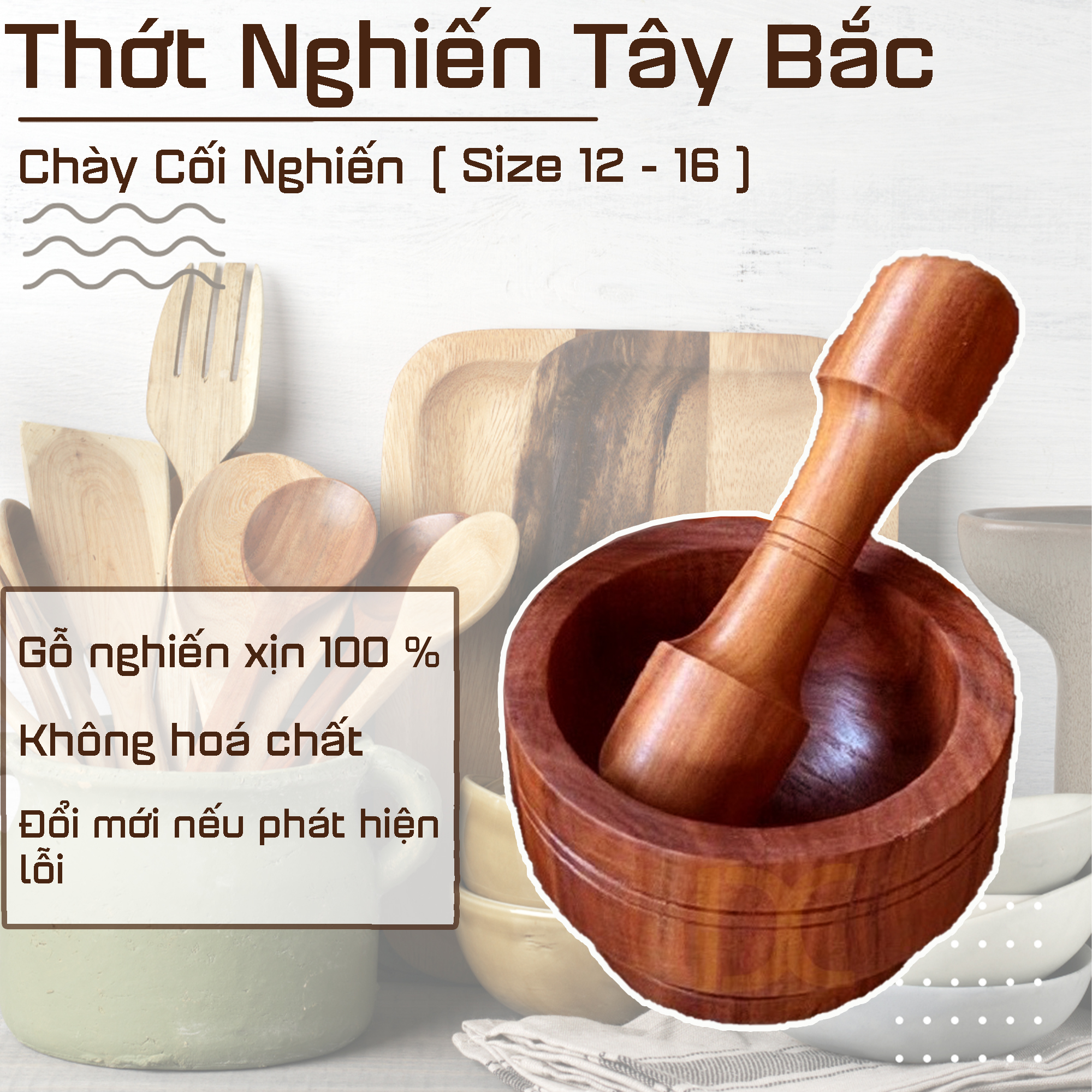 Bộ chày cối gỗ Nghiến Đá Tây Bắc tặng kèm mã giảm giá