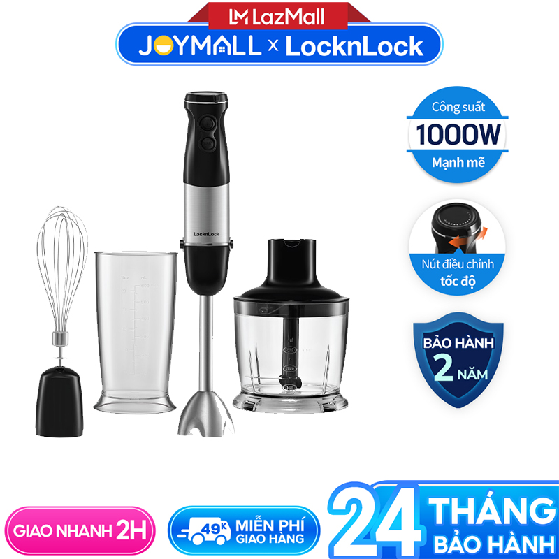 Máy xay cầm tay đa năng LocknLock Speed Hand Blender EJM559BLK - Hàng chính hãng có thể xay, trộn, đánh trứng - JoyMall