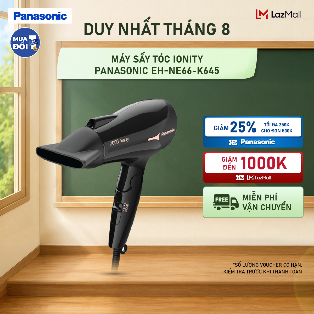 [máy sấy tóc ionity panasonic eh-ne66-k645 - sấy ion bảo vệ tóc tăng độ bóng mượt - tay cầm gấp tiện lợi - bảo hành 12 tháng - hàng chính hãng
