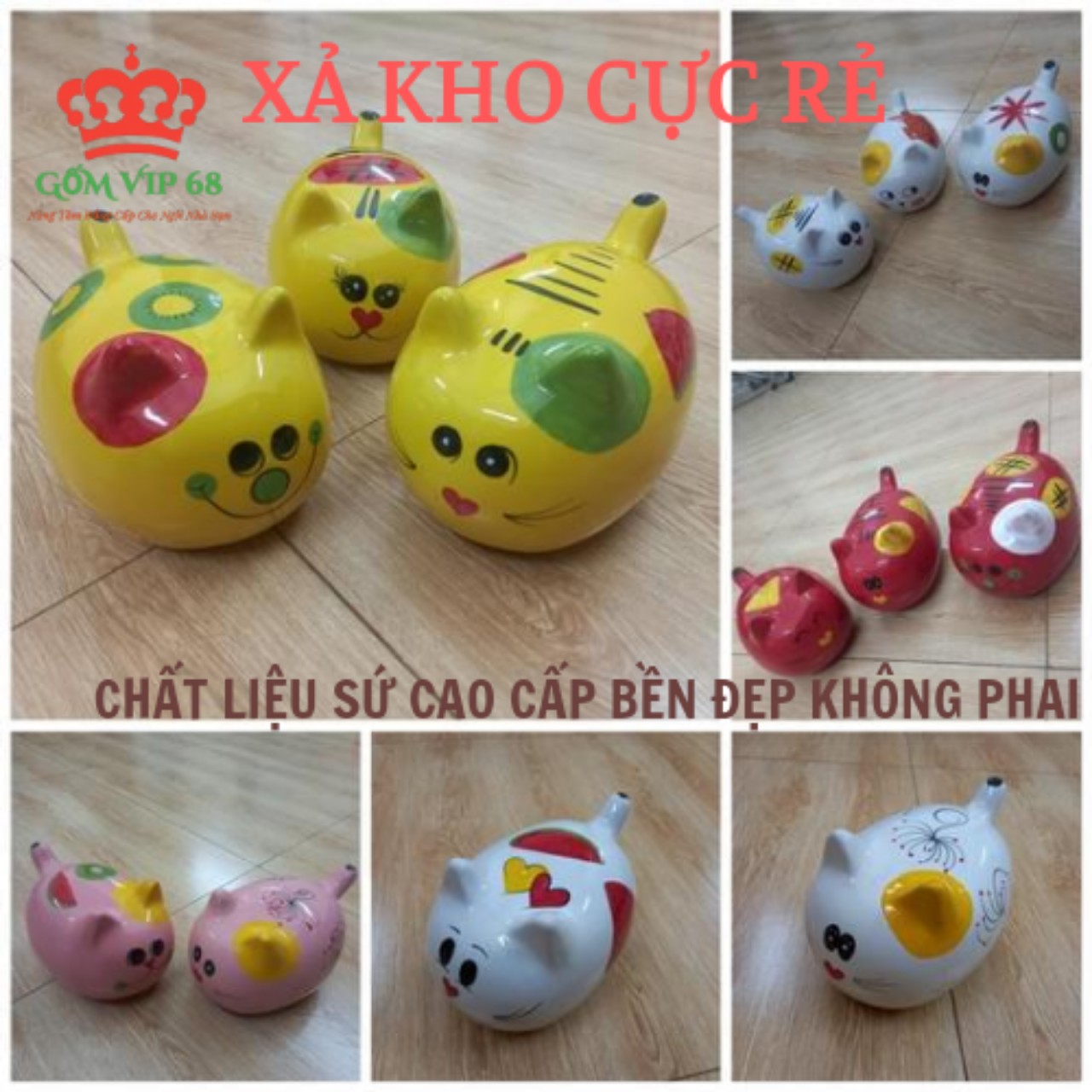 Mèo Thần Tài, Đất, Mèo Tiết Kiệm Cute, Chất Liệu Sứ Bát Tràng Siêu Bền Đẹp, Nung Ở Nhiệt Độ 1300 độ C, An Toàn Sức Khỏe