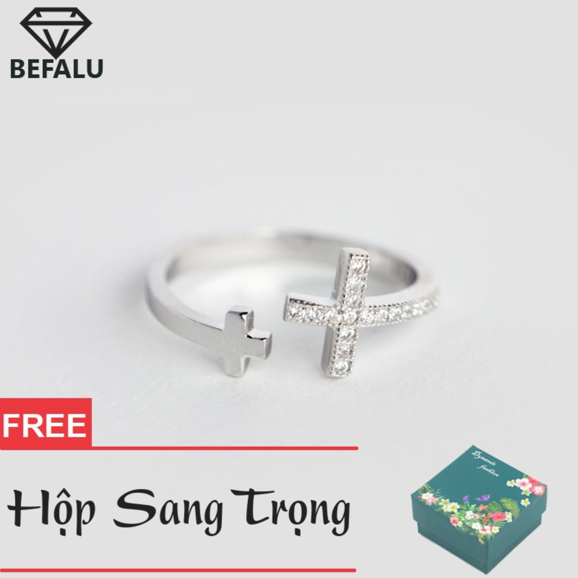 Nhẫn nữ bạc s925 phong cách hàn quốc thánh giá đính đá n29 nhẫn freesize