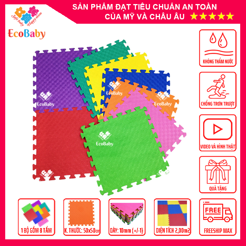 Bộ 8 tấm Thảm xốp cho bé, thảm chơi lót trải sàn chống trơn trượt va đập kèm quà tặng – nhiều màu - 50x50cm – EcoBaby