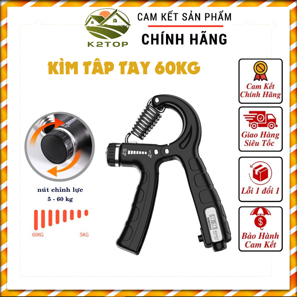 Kìm bóp tập cơ tay điều chỉnh từ 5 - 60kg đếm nhịp k2top, giao màu ngẫu nhiên