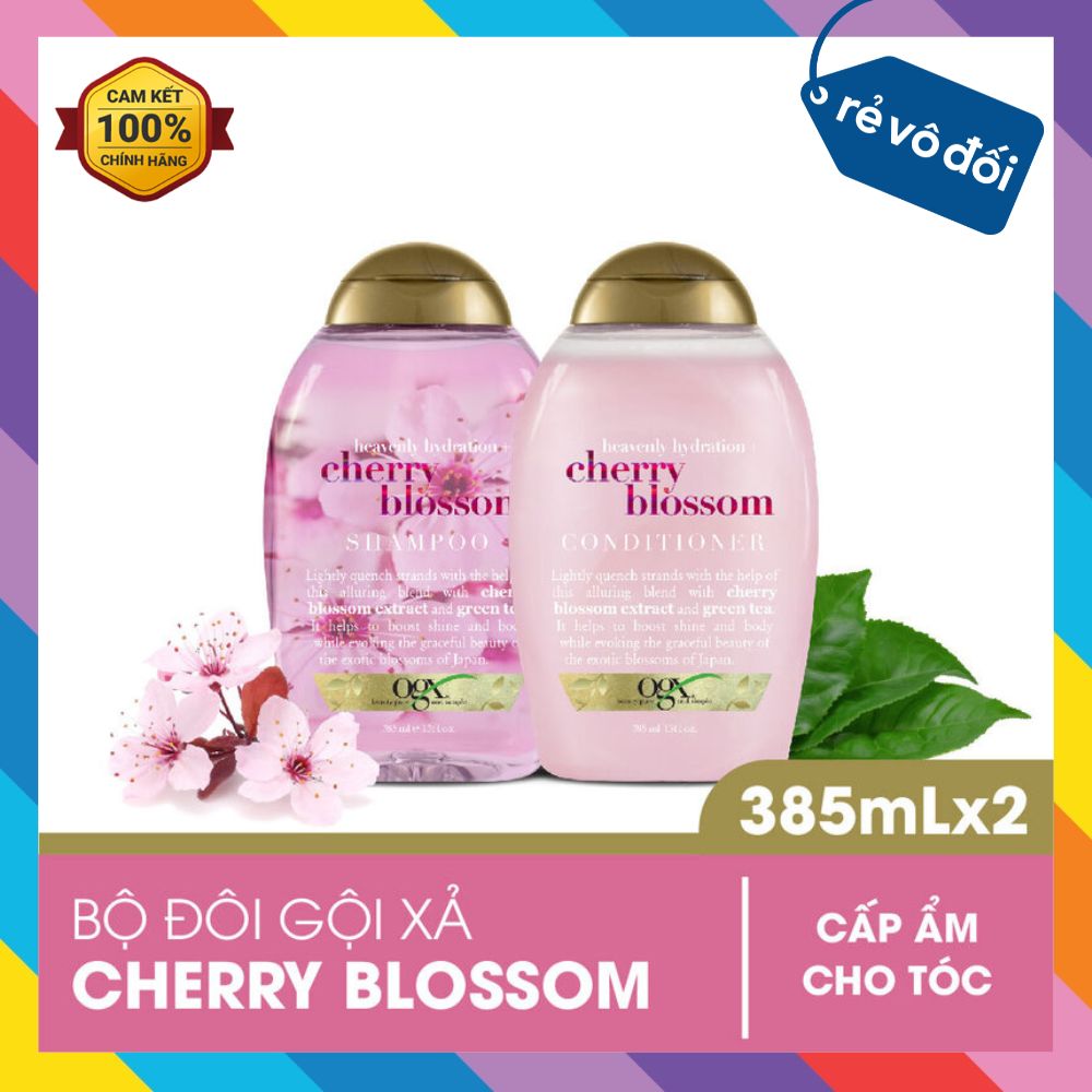 Combo Dầu Gội Xả OGX Heavenly Hydration Chiết Xuất Hoa Anh Đào Phục Hồi Cấp Ẩm Cho Tóc 385ml