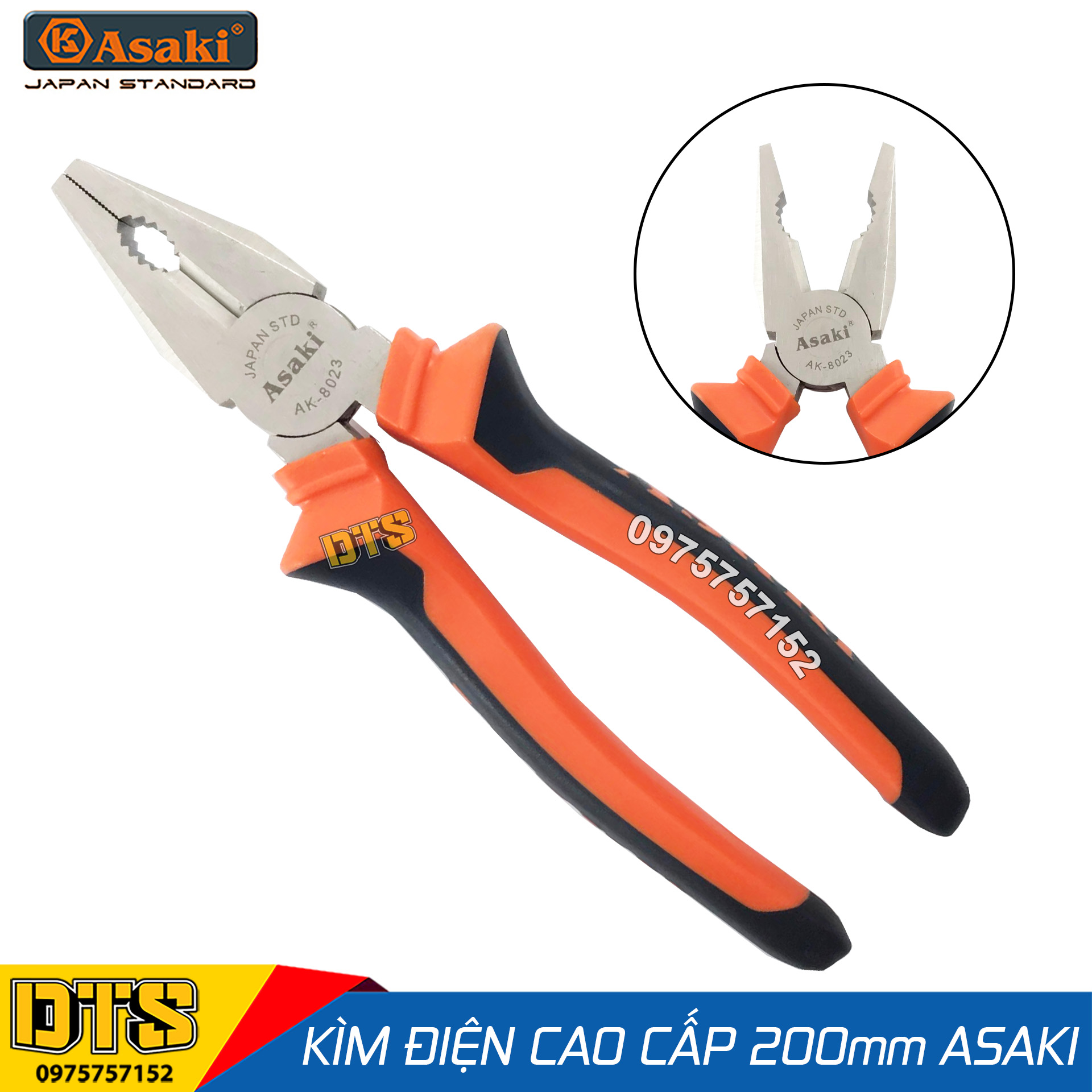Kìm điện, kìm răng tổ hợp cao cấp thép CR-V Asaki AK-8023 8 inch/ 200mm, kìm đa năng chuyên nghiệp, kềm điện, kềm răng tổ hợp, kềm tổ hợp, kìm tổ hợp
