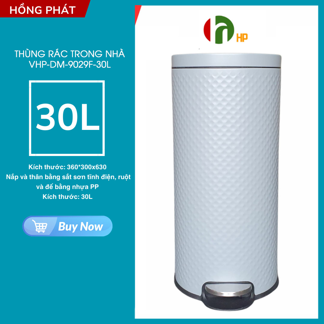 Thùng rác đạp chân có nắp đậy dung tích 30l trong nhà - vhp-dm-9029f-30l