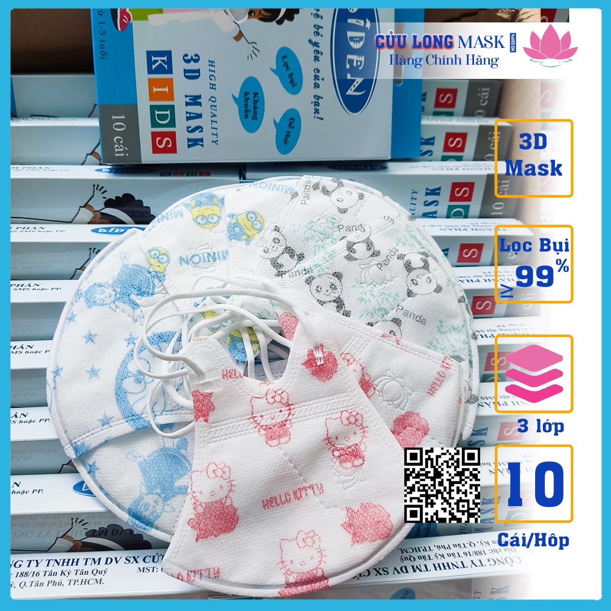 Khẩu trang cho bé từ 2-6 tuổi, 3d biden cửu long