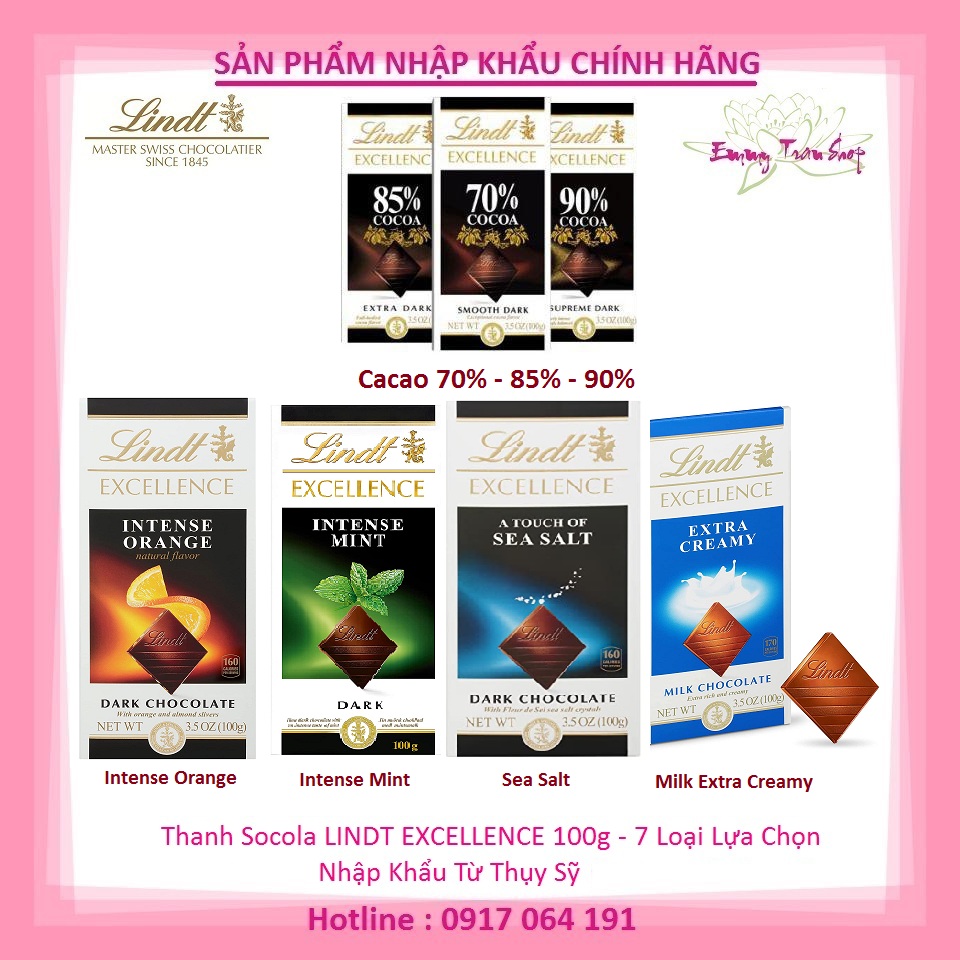 Thanh socola đen lindt excellence dark 100g có 7 loại lựa chọn - nhập khẩu từ thụy sỹ