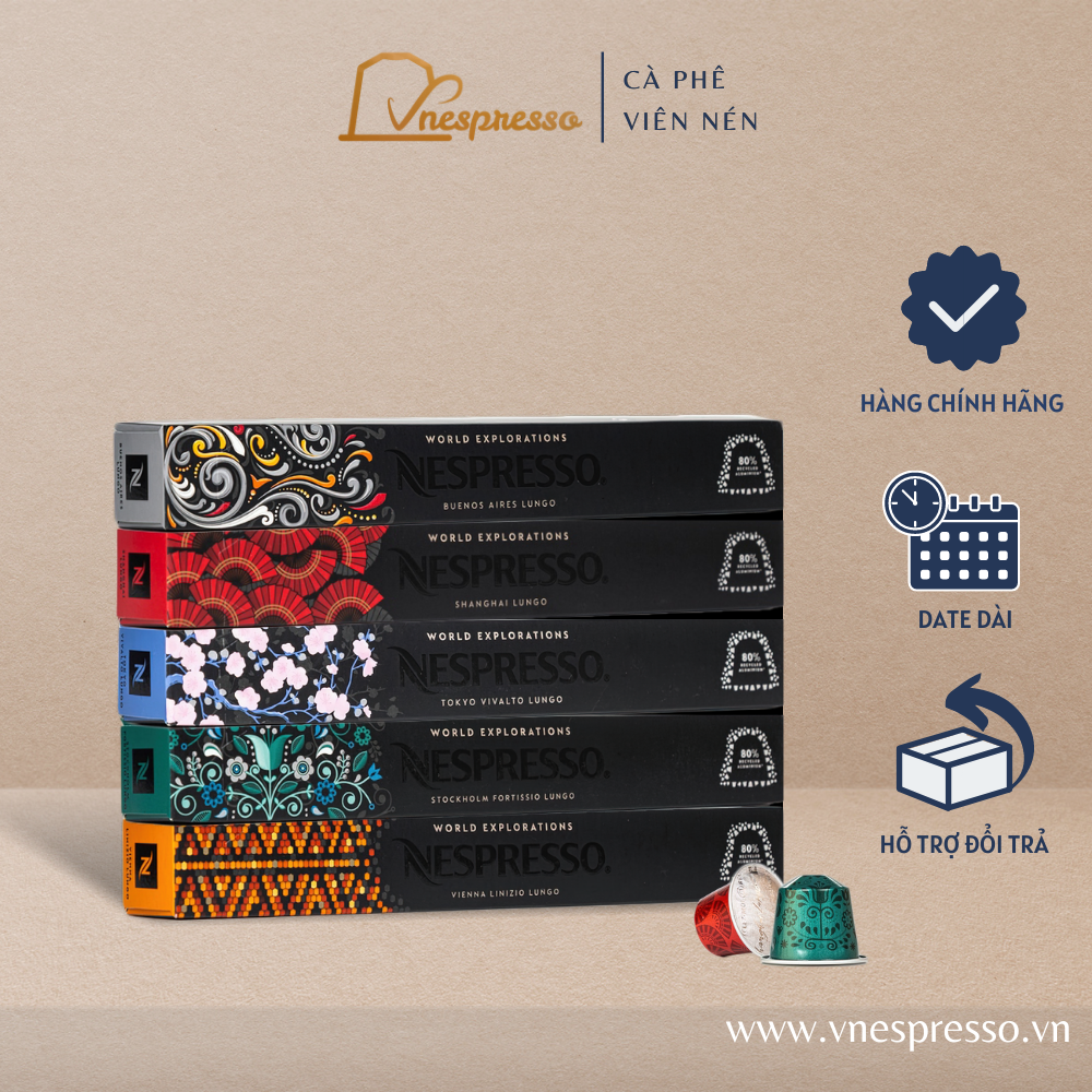 Viên nén cà phê Nespresso dòng LUNGO - Nespresso World Explorations - Định dạng dài - Hộp 10 viên