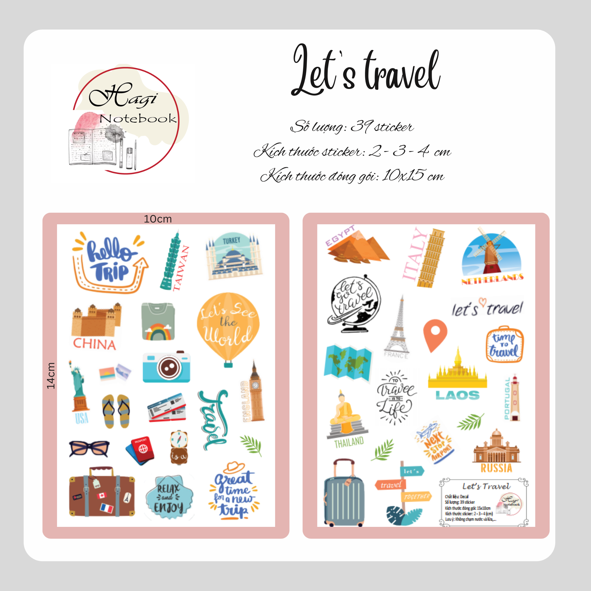 Nhãn dán trang trí sổ tay, Sticker die cut scrapbook chủ để du lịch